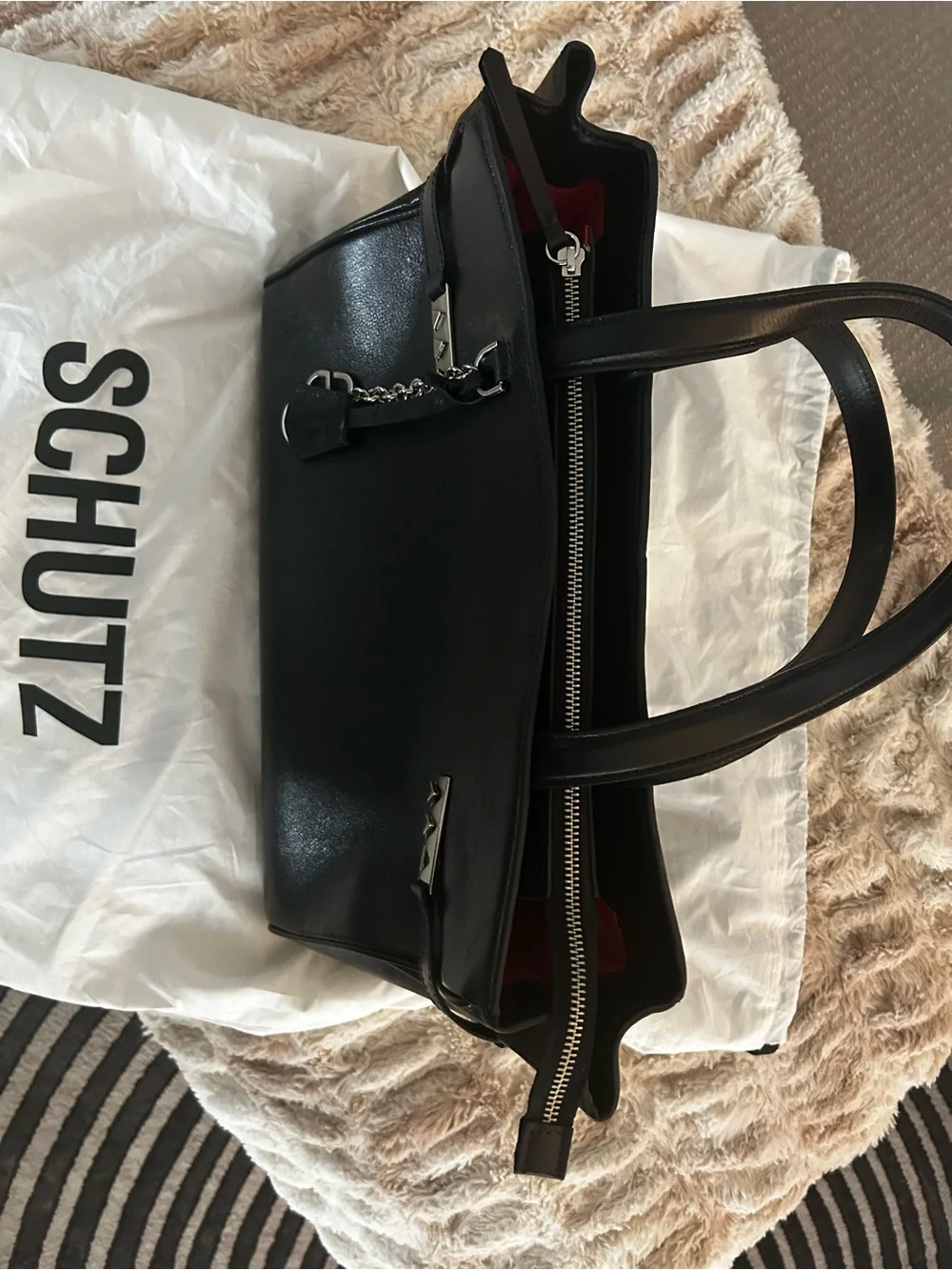 Schutz Black Leather Satchel Bag